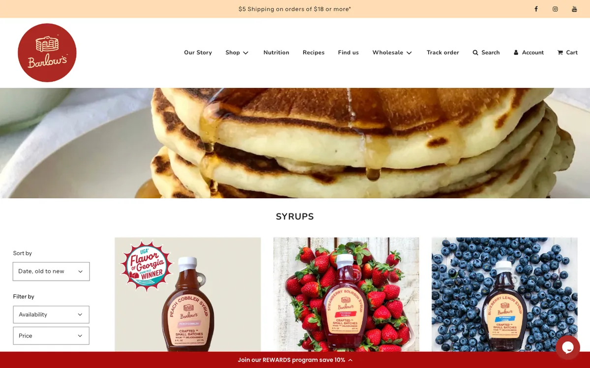 Before — A syrups collection with a flavor filter and sort