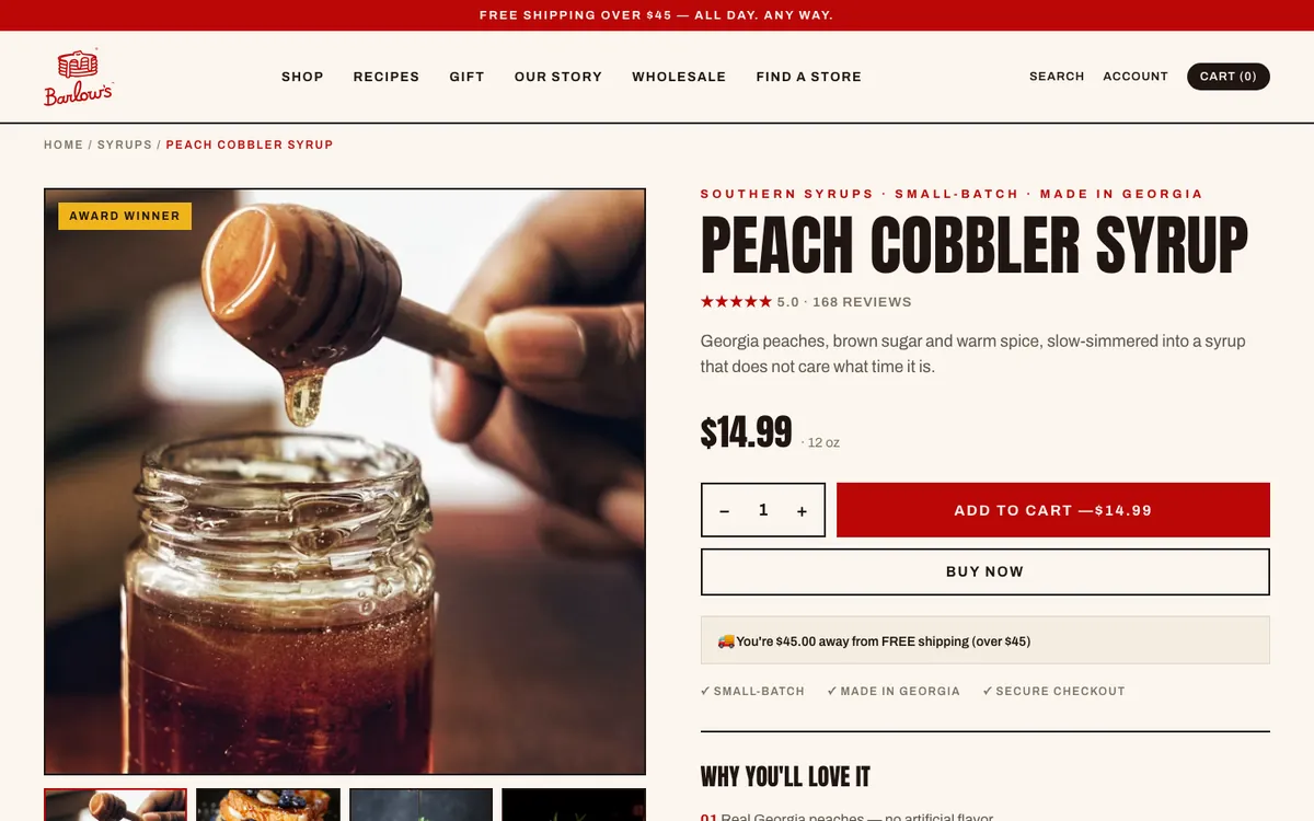 After — Free shipping under the button; breakfast completed below
