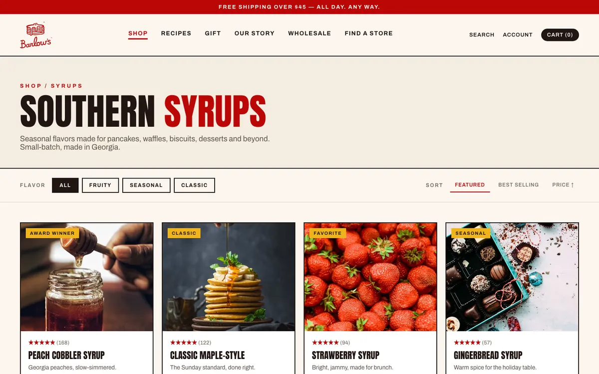 After — A syrups collection with a flavor filter and sort