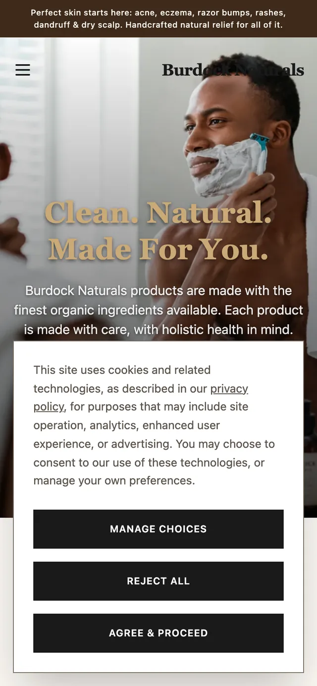 Burdock Naturals — current storefront on mobile