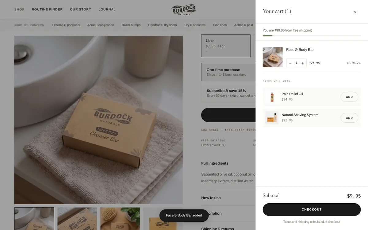 After — A cart drawer that keeps the customer on the page