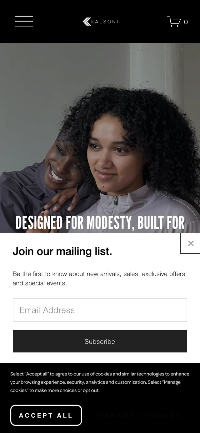 Kalsoni — current storefront on mobile