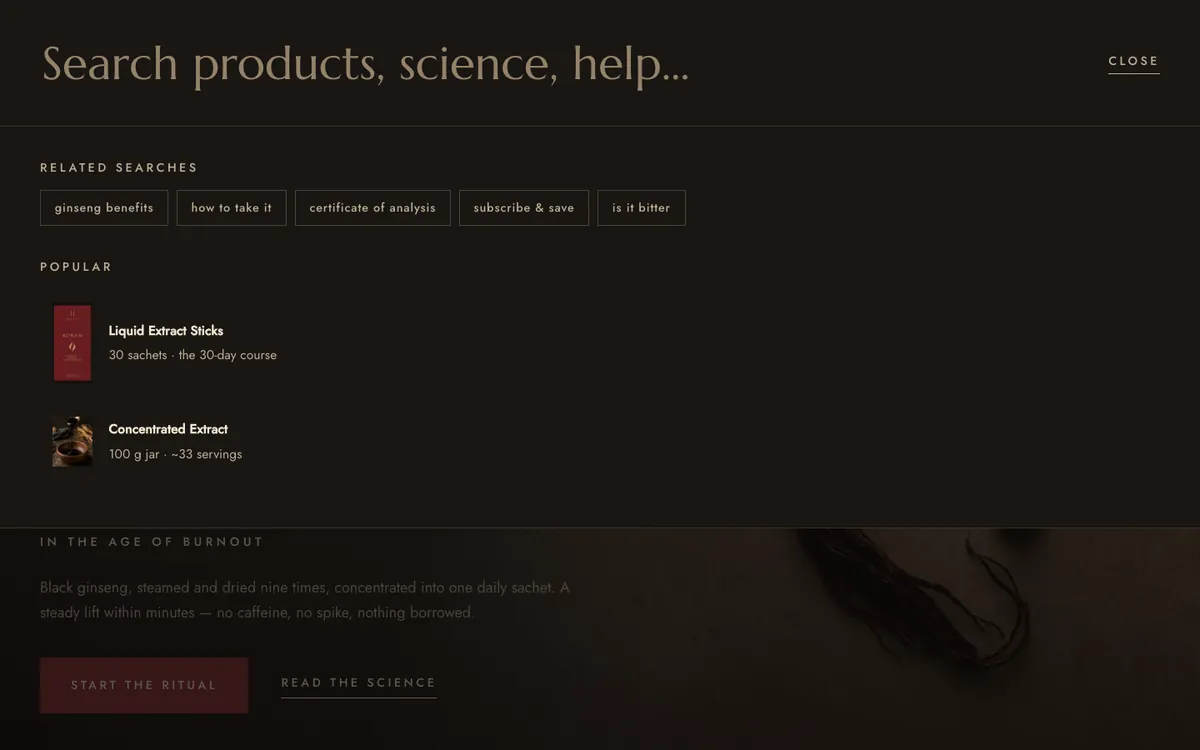 After · search overlay — korjin.powercommerce.com