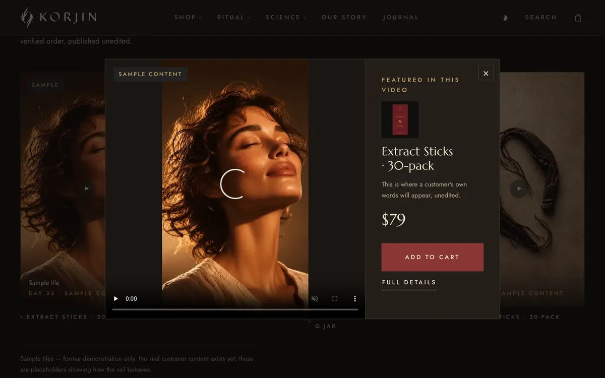 After · shoppable player — korjin.powercommerce.com
